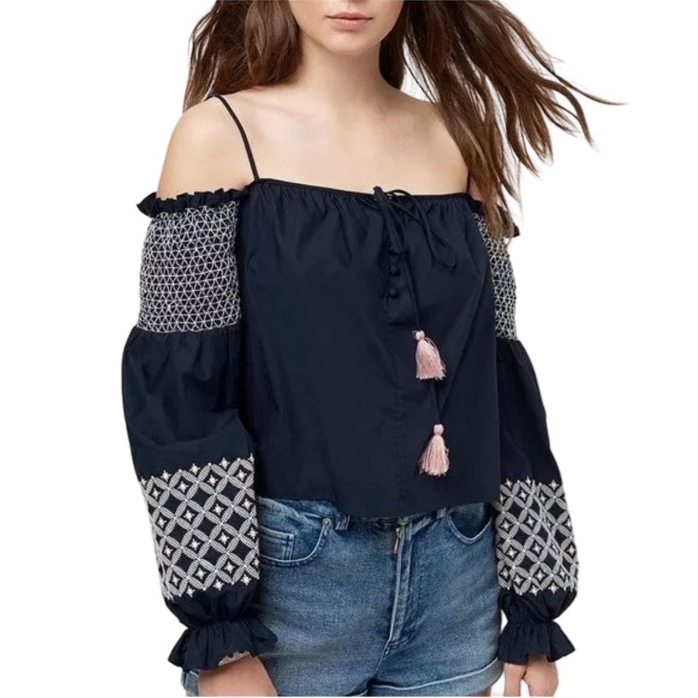 Rebecca Minkoff Off the Shoulder Embroidered Peasant Top Blouse
Boho